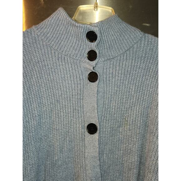 Nap Womens Button Up High Neck Pocket Wool Cardigan Sweater Blue Sz 2XL - Picture 2 of 8
